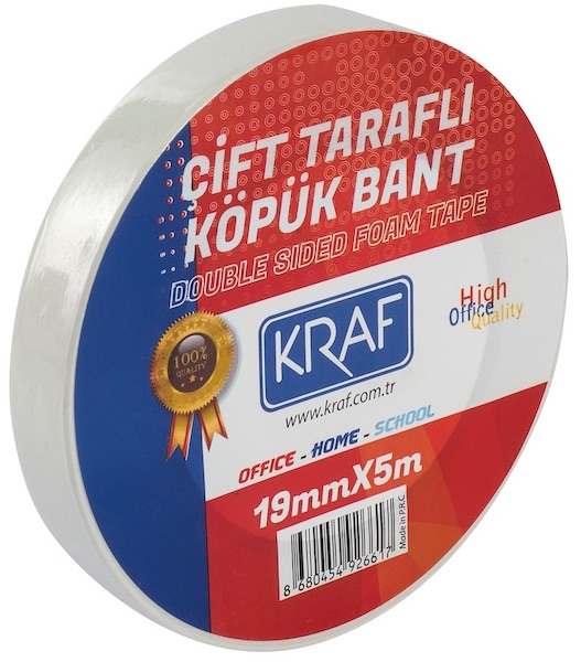 KRAF%20ÇİFT%20TARAFLI%20KÖPÜK%20BANT%2019MMX5M%205019G