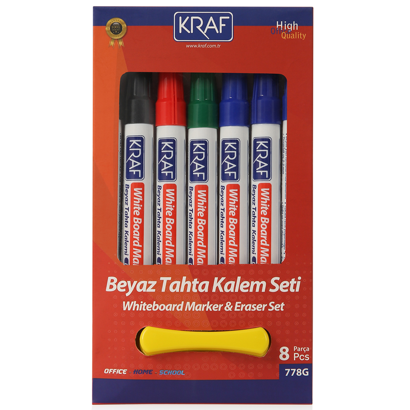 KRAF%20BEYAZ%20TAHTA%20KALEMİ%20&%20SİLGİ%20SET%20778G%208%20Lİ%20(%207+1%20Silgi)