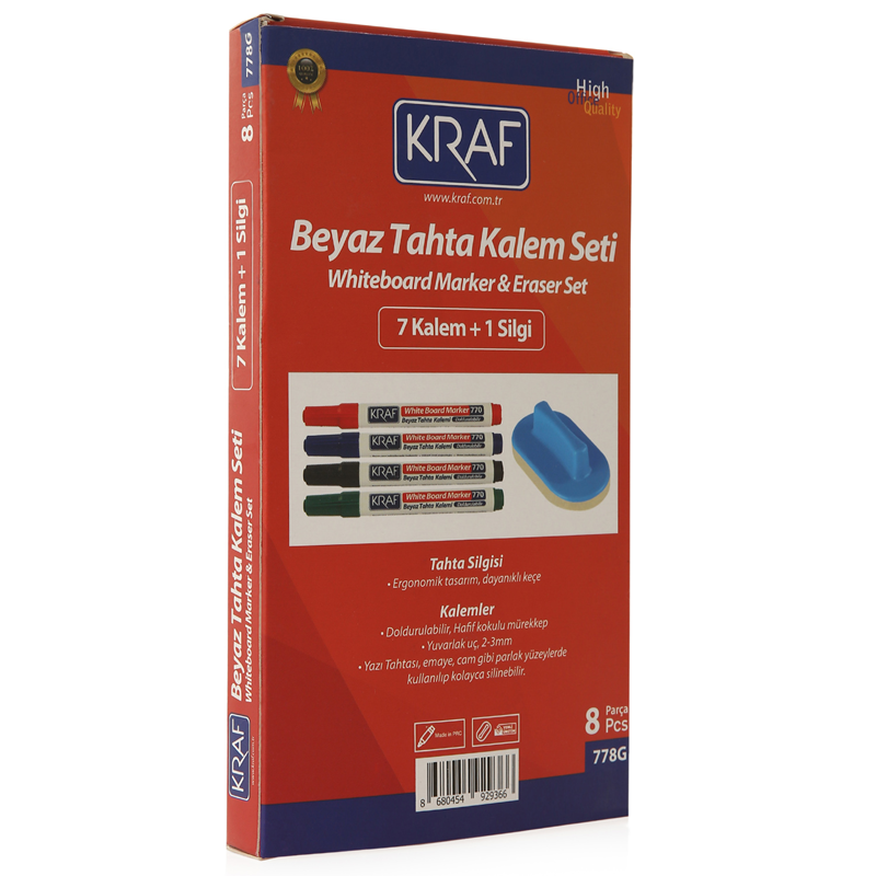 KRAF%20BEYAZ%20TAHTA%20KALEMİ%20&%20SİLGİ%20SET%20778G%208%20Lİ%20(%207+1%20Silgi)