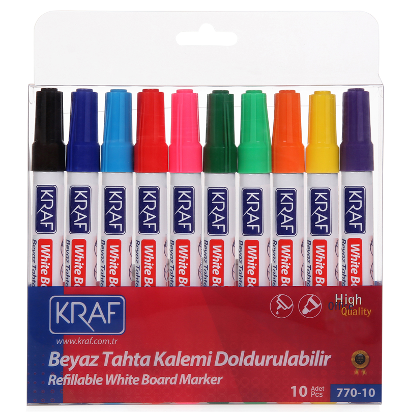 KRAF%20BEYAZ%20TAHTA%20KALEMİ%20DOLDURULABİLİR%20770-10%2010%20LU%20SET