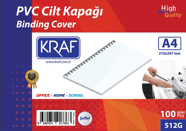 KRAF CİLT KAPAĞI A4 100 LÜ 512G ŞEFFAF