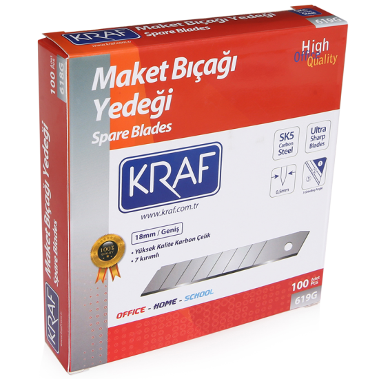 KRAF MAKET BIÇAĞI YEDEĞİ GENİŞ ULTRA KARBON ÇELİK SK5 100 LÜ 619G