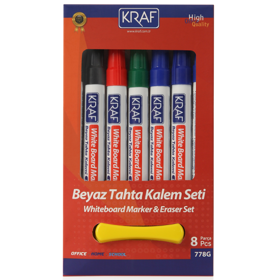 KRAF BEYAZ TAHTA KALEMİ & SİLGİ SET 778G 8 Lİ ( 7+1 Silgi)