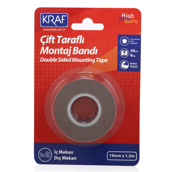 KRAF MONTAJ BANDI ÇİFT TARAFLI EXTRA GÜÇLÜ DIŞ MEKAN 19mm x 1.5m 2520G