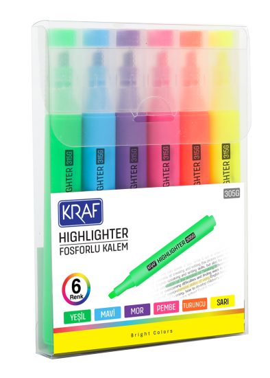 KRAF FOSFORLU KALEM TRIO BRIGHT COLORS 315 6 LI