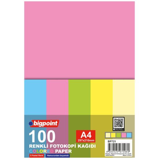 Bigpoint A4 Renkli Fotokopi Kağıdı 5 Pastel Renk 100’lü Paket x 10 Paket