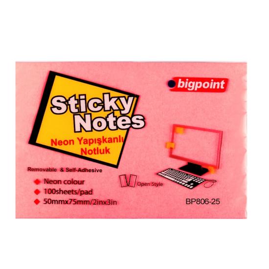 Bigpoint Yapışkanlı Not Kağıdı 75x50mm Neon Kırmızı